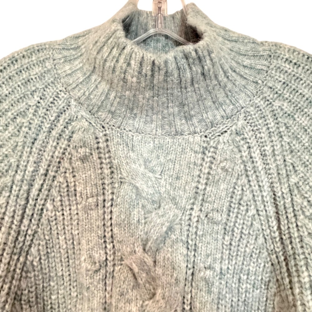 AVA & VIV Cable Knit Fisherman Balloon Sleeve Sweater Women's X Heather Blue - Picture 5 of 10